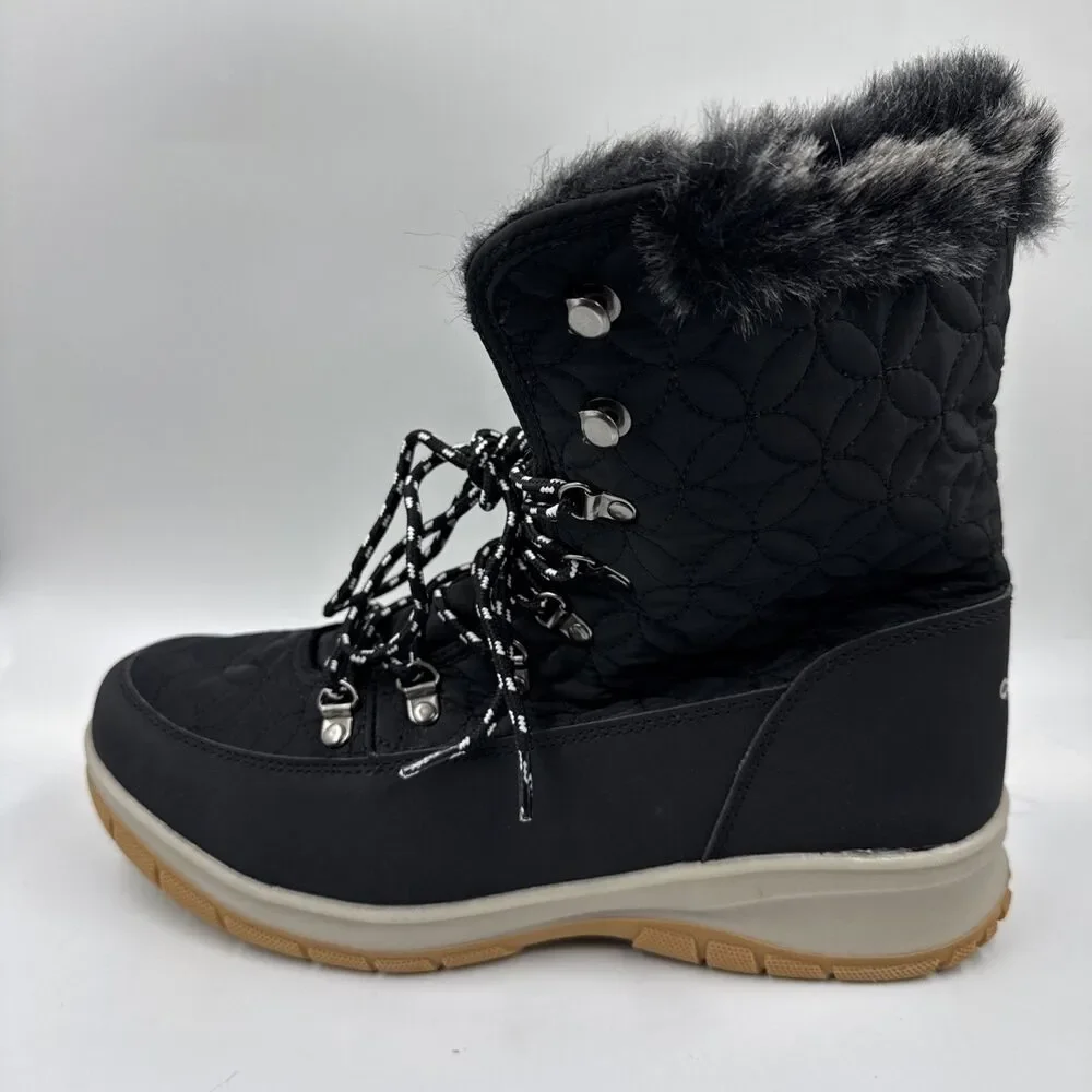 Chooka Women's Belltown Black Mid Faux Fur Insulated Winter Snow Boots 11